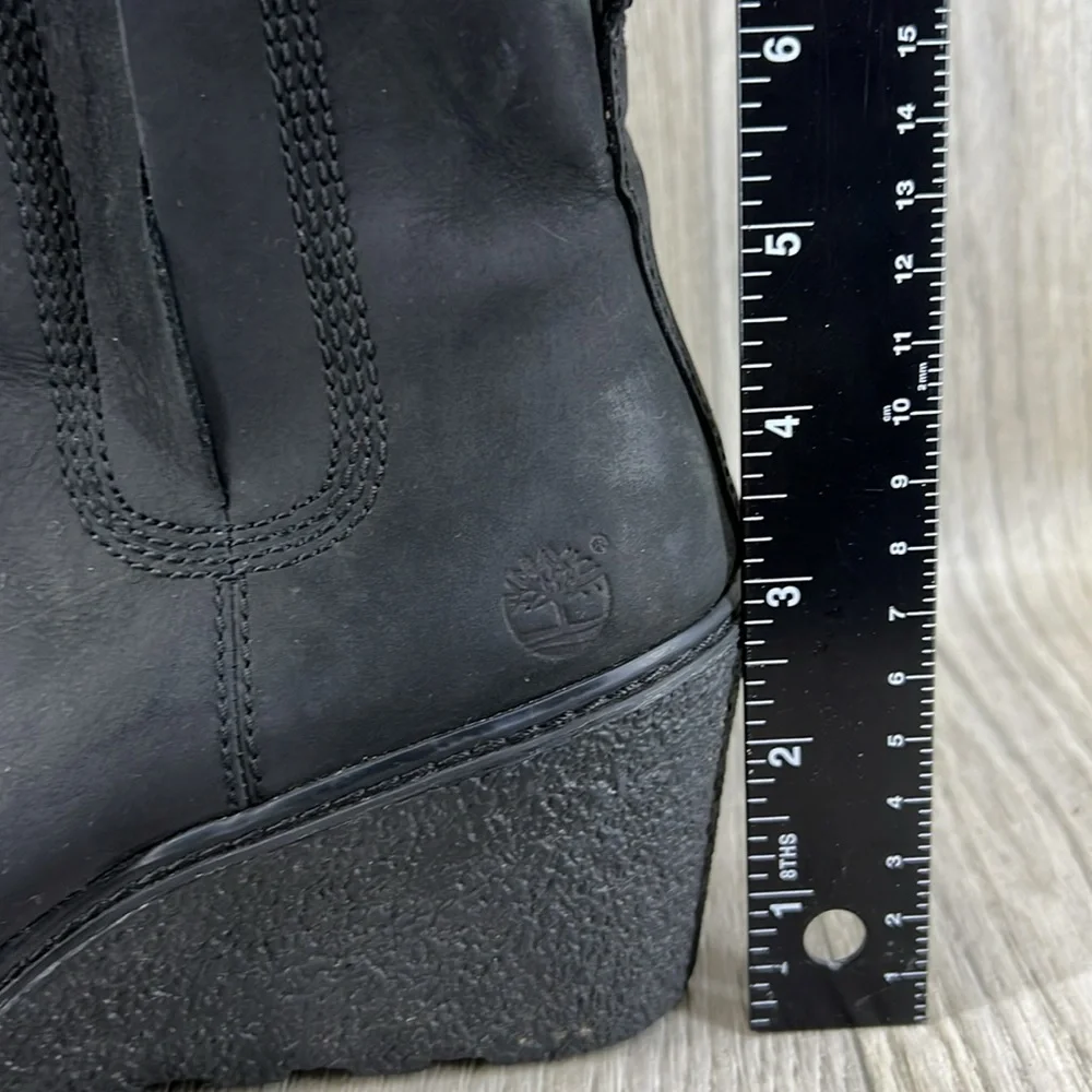 Timberland Amston Chelsea Pull On Leather Black Wedge Boots Women - Picture 5 of 10